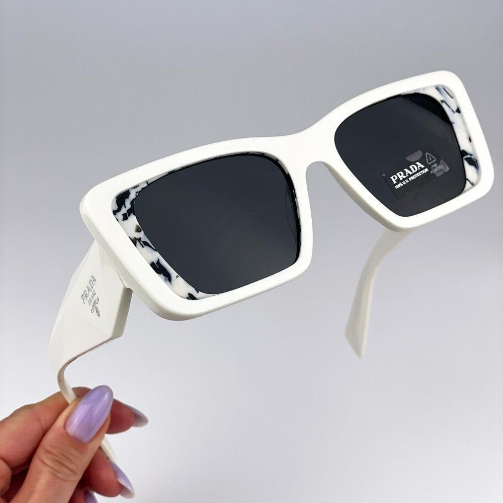 Prada PR08YS 02V5S0 Sunglasses White Havana Black Gray Cat Eye Unisex